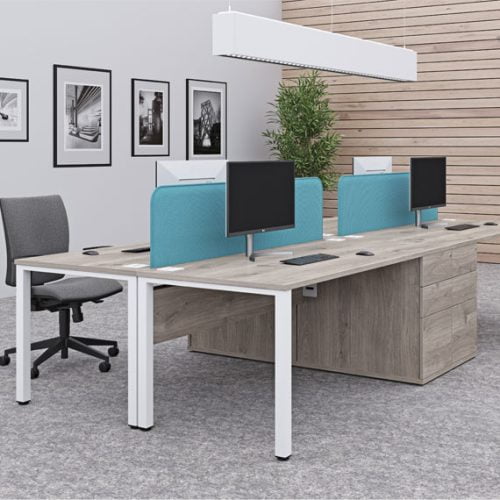 Pure rectangular desk with blue screens dividers