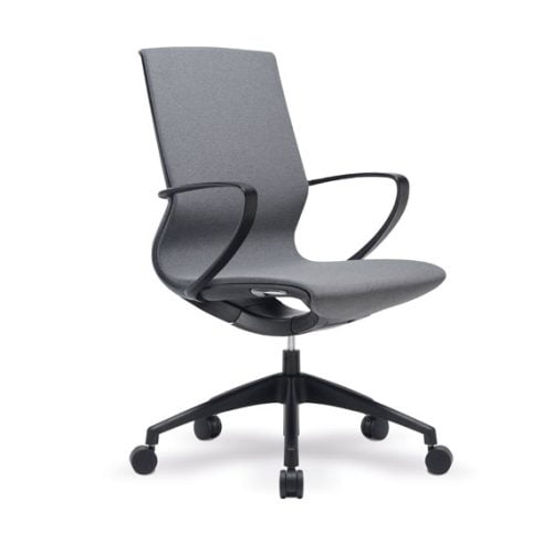 Aeros office chair in grey fabric with black swivel base on castors