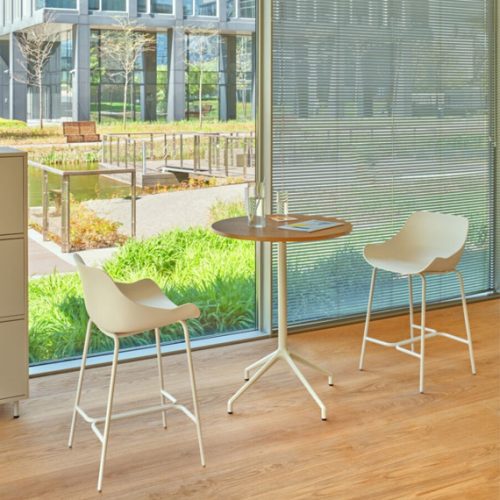 Gobo high table with white breakout chairs