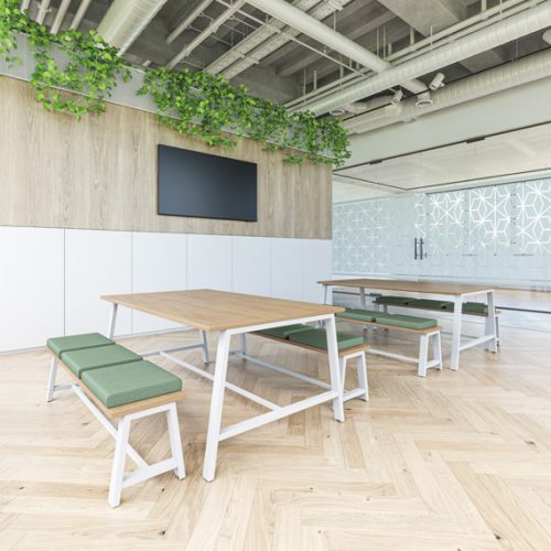 Dining and collaborative office table in a breakout area