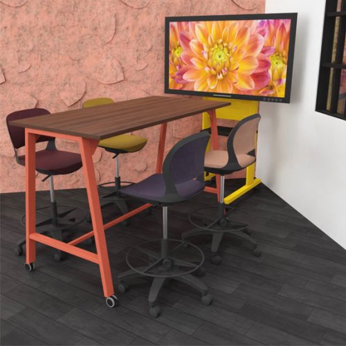 Render of Aspect high mobile table in bright colours