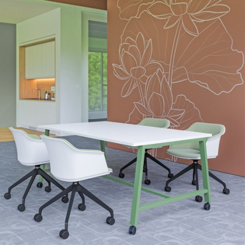 Aspect mobile dining table white top and green frame