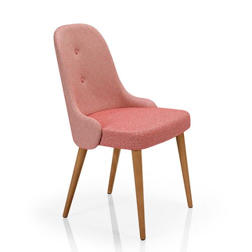 Alina chair shown in pink fabric on a 4 leg wooden base